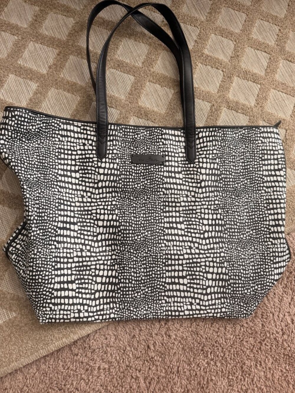 Vera Bradley Croc Embossed Tote Black White Snakeskin Faux Leather Shoulder Bag